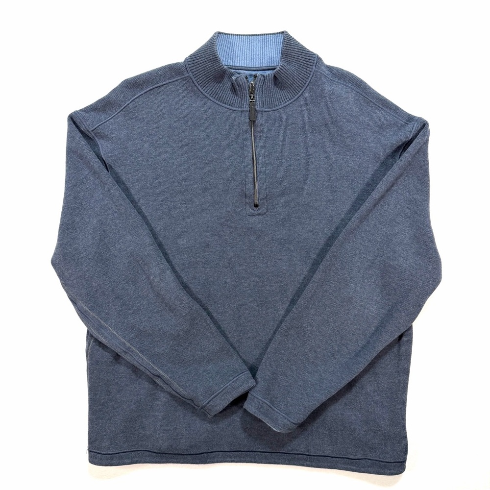Costco Men's Quarter 1/4 Zip Pullover Shirt Size Large L Blue Reversible Sweater
